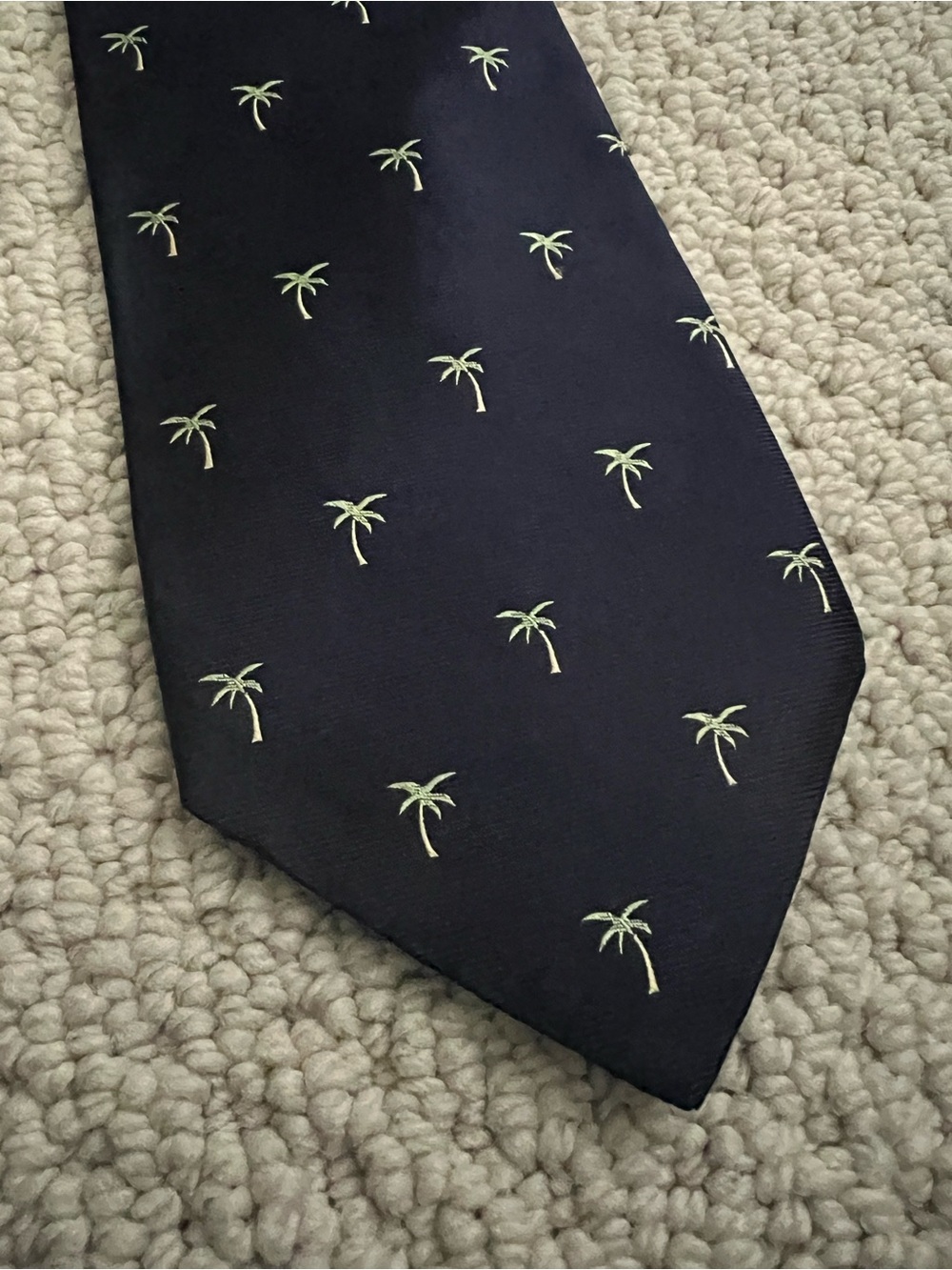Tommy Hilfiger Navy Silk Tie with Light Green Palm Embroidery